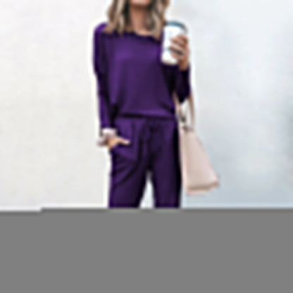 Autumn Winter Women Clothing Home Loose Fitting Solid Color Long Sleeves Casual sets Women