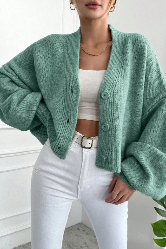 Marled V Neck Bell Sleeve Cardigan