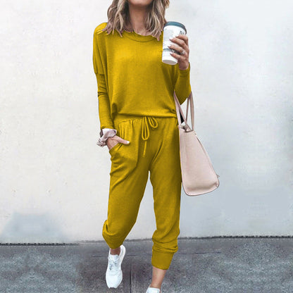 Autumn Winter Women Clothing Home Loose Fitting Solid Color Long Sleeves Casual sets Women