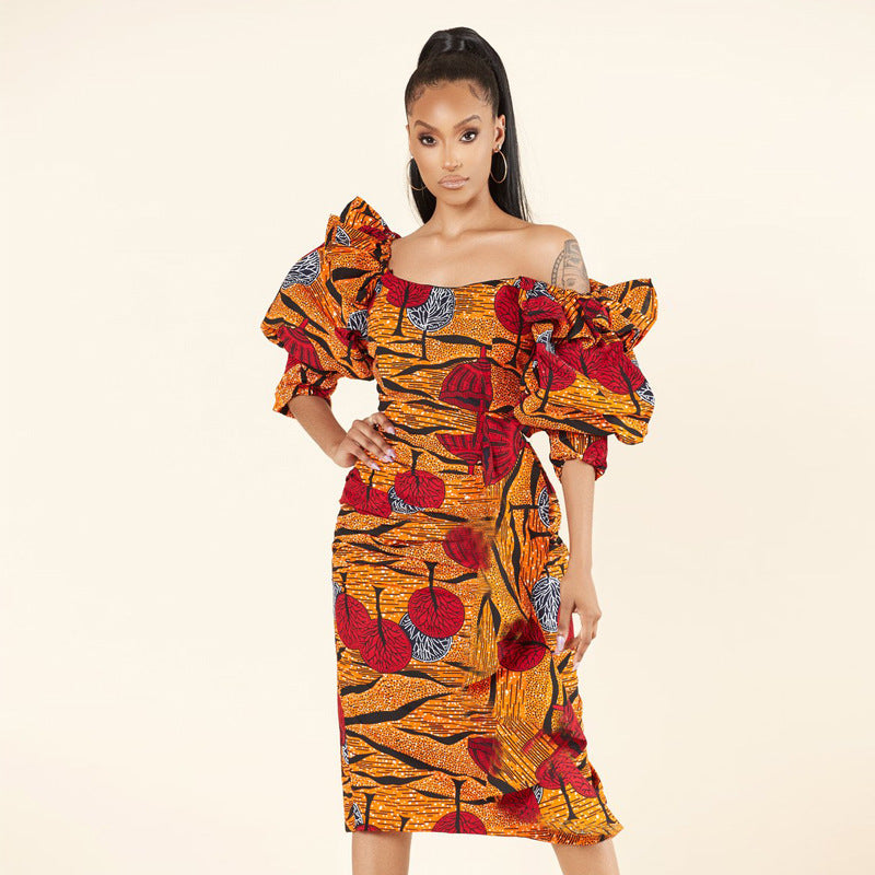 Spring off-Shoulder Small Hip-Wrapped Dress Retro Summer Women Clothing Waist-Slimming Dress