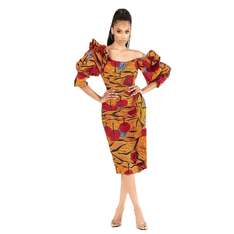 Spring off-Shoulder Small Hip-Wrapped Dress Retro Summer Women Clothing Waist-Slimming Dress