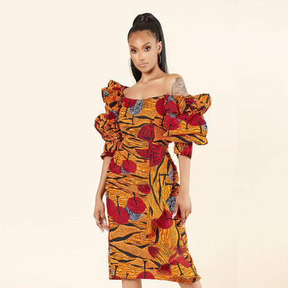 Spring off-Shoulder Small Hip-Wrapped Dress Retro Summer Women Clothing Waist-Slimming Dress