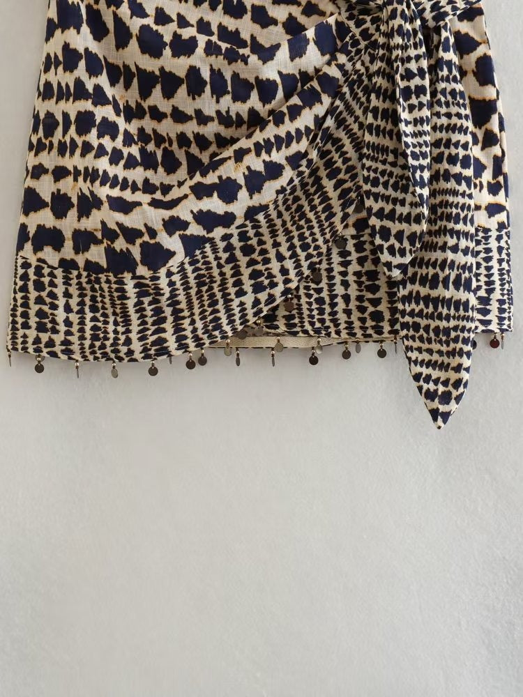 Fashion Printed Double Placket Mini Skirt