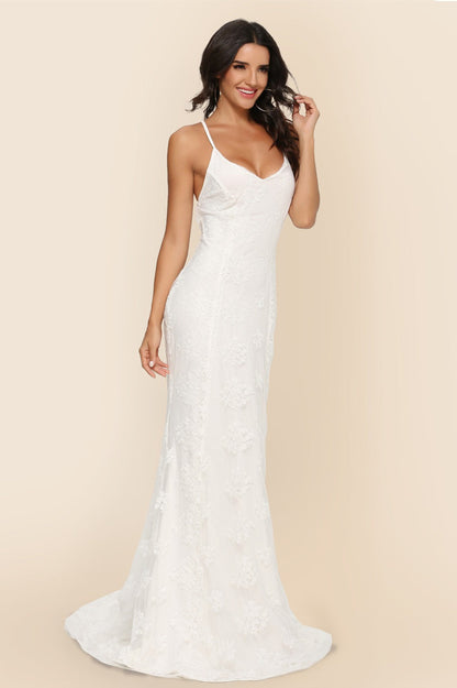 Long Sleeveless Cathedral Train Formal Dress