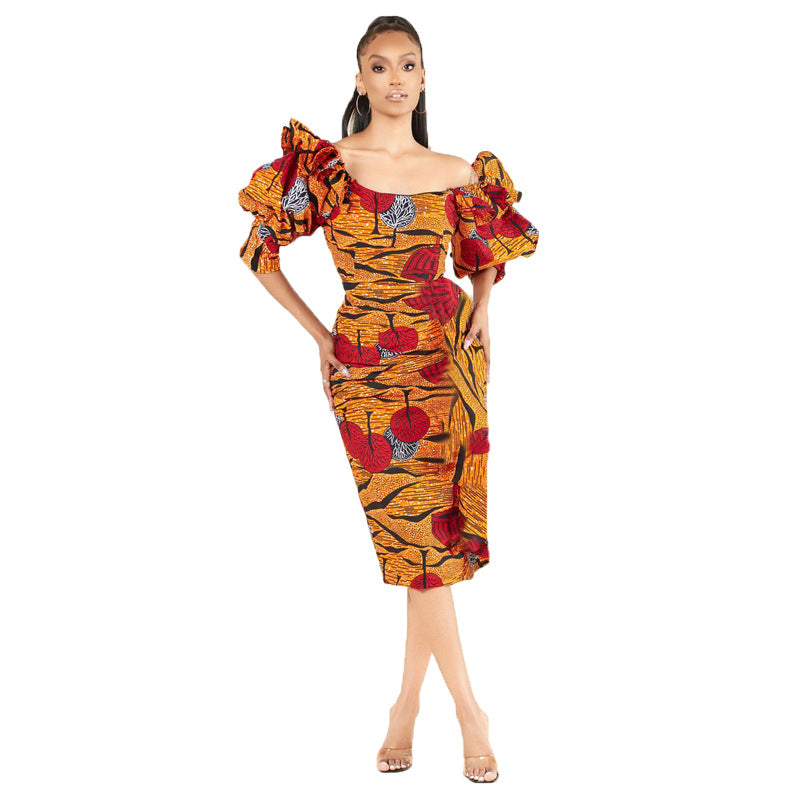 Spring off-Shoulder Small Hip-Wrapped Dress Retro Summer Women Clothing Waist-Slimming Dress