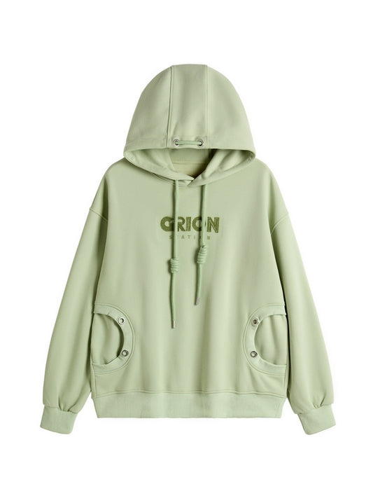 Letter Print Drawstring Eyelet Decor Pocket Oversized Hoodie