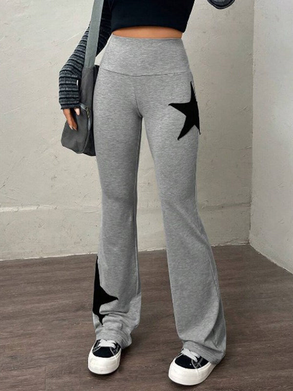 Star Print Highly Elastic High Rise Flare Leg Pants