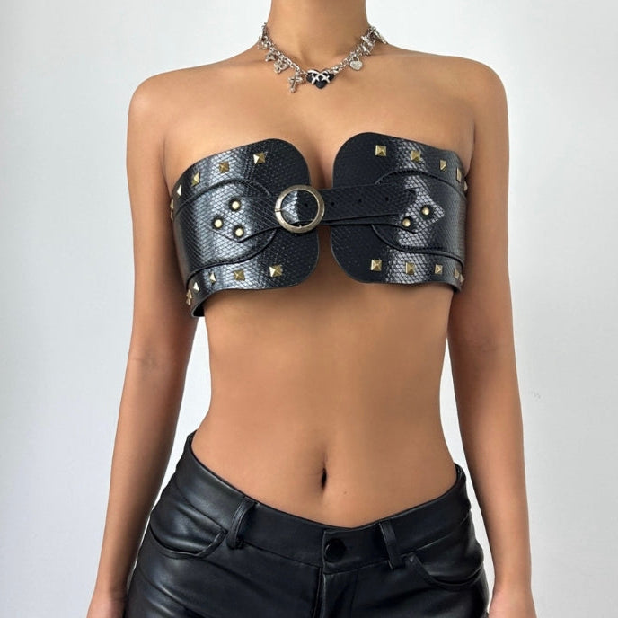 PU leather buckle crop top  | Festival Outfits Women