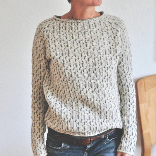 Jersey de punto gris elegante con cuello barco para mujer | Ideal para otoño/invierno