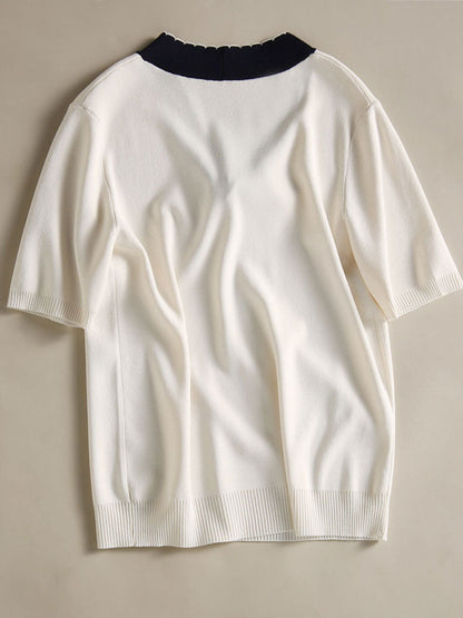 Layla Classic Loose Bow Knitted T-shirt-Black