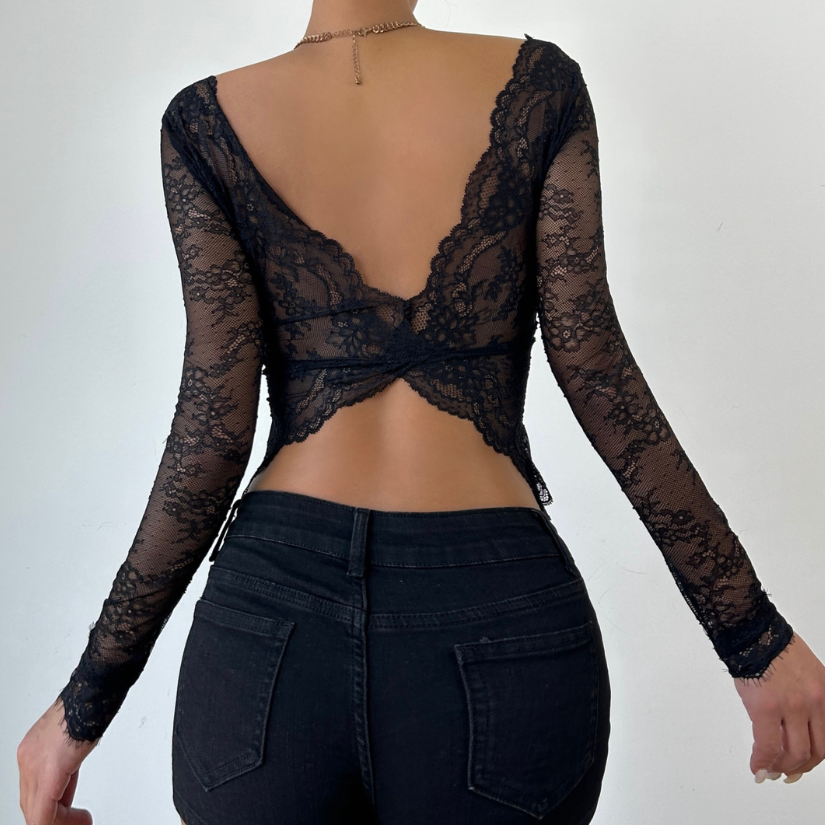 V neck long sleeve lace top  | Festival Outfits Women