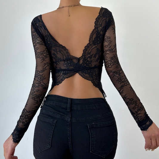 V neck long sleeve lace top | Festival Outfits Women