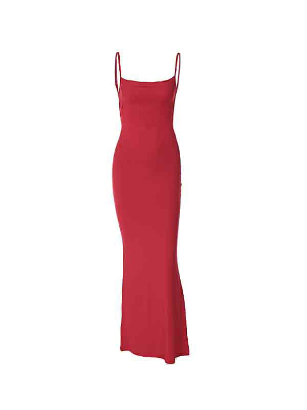 Solid Color Backless Slim Maxi Dress