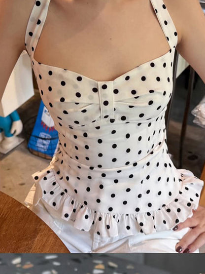 Busty V-Neck Reveals Collarbone Halter Vest