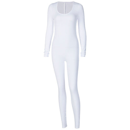 Women Clothing Autumn Long Sleeve Slim Fit Hip Raise Leggings Jumpsuit for Women