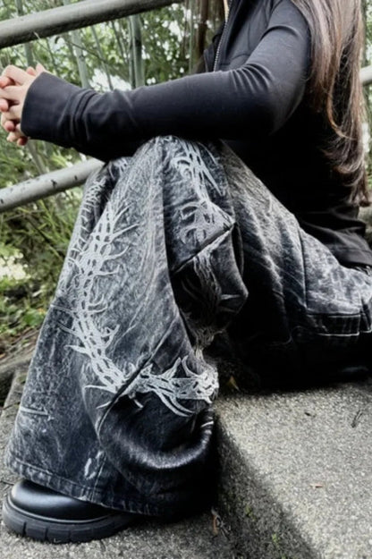 Harajuku Gothic Centipede Embroidery Pants