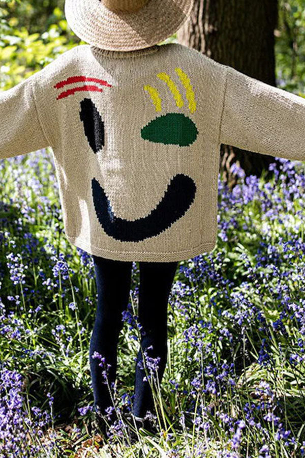 Feel Good Knit Colorful Smiley Face Loose Pullover Sweater