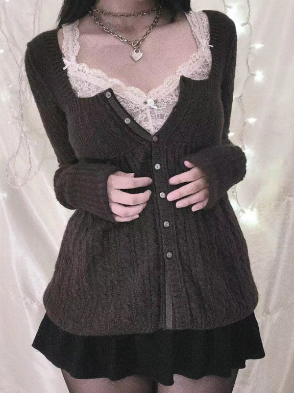 Sweet Style Lace Stitching Cardigan