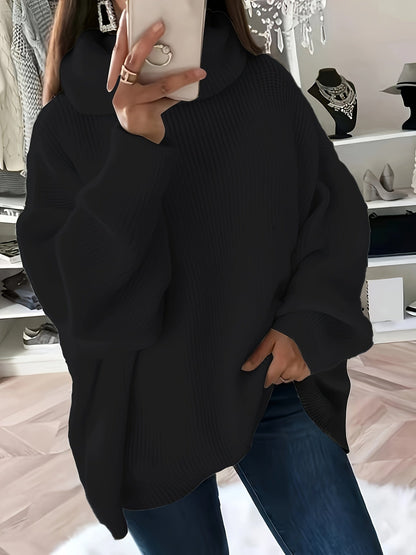 Jersey de punto de cuello alto extragrande para mujer en color liso | Ideal para otoño/invierno