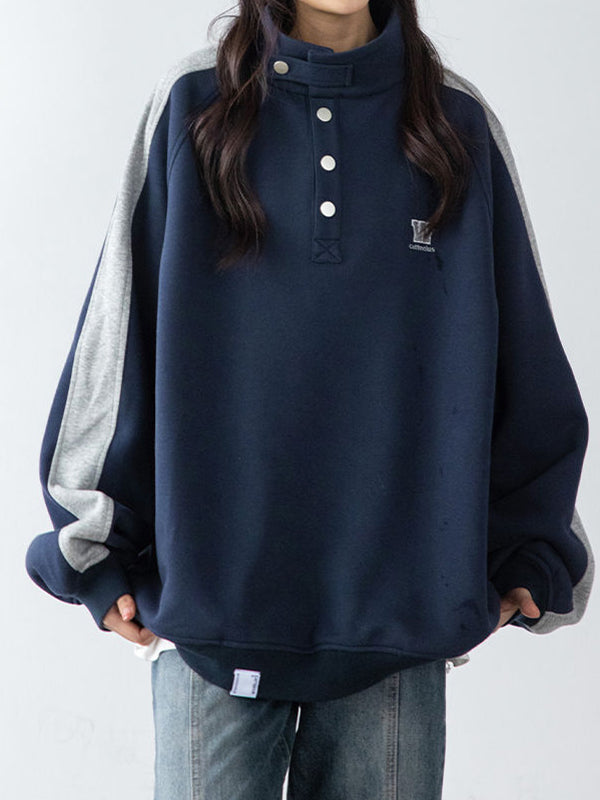 Contrast Color Splice Collar Neck Sweatshirt