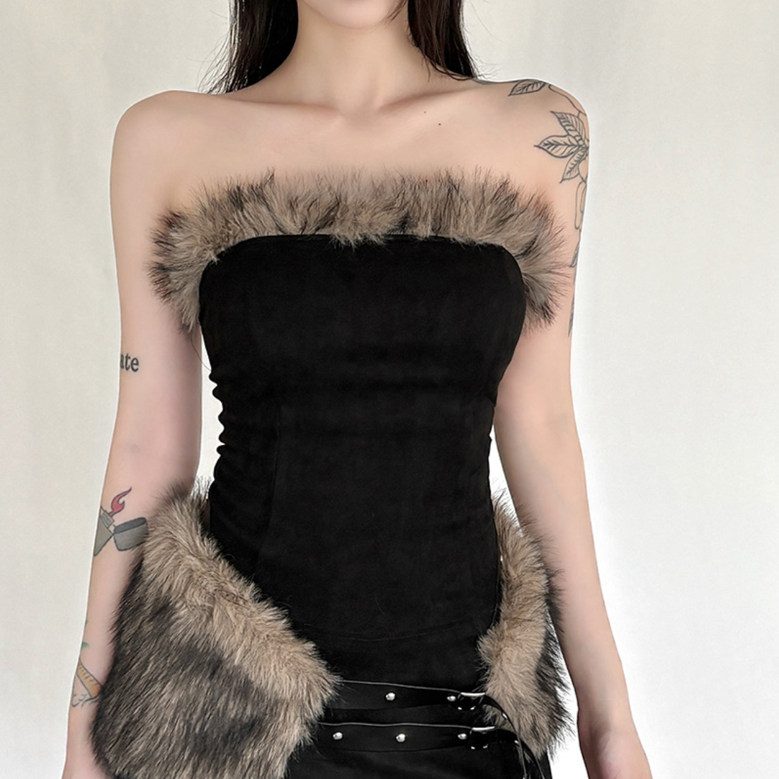 Fluffy lace up tube top  | Festival Outfits Women