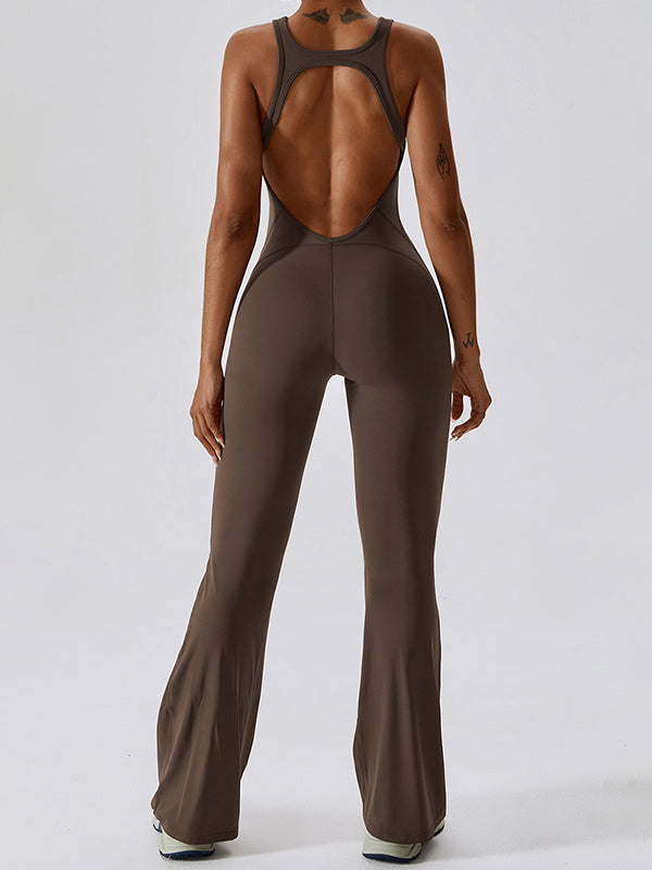 Solid Backless U Neck Jumpsuit