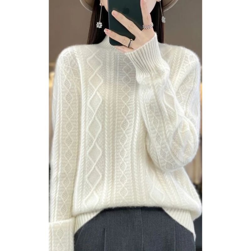 Elegante jersey de punto trenzado con cuello alto para mujer | Ideal para otoño/invierno