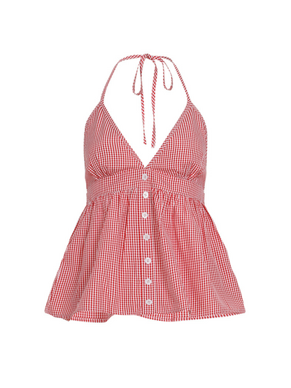 Etty Plaid Backless Top