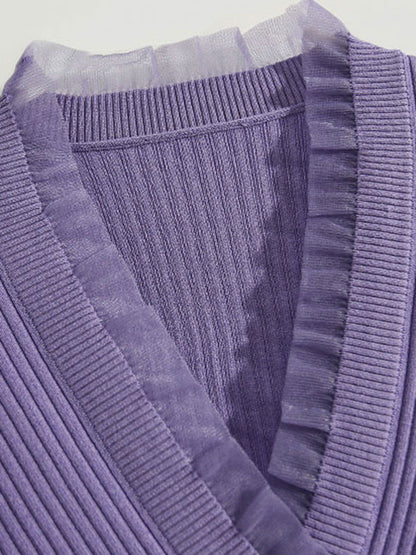 Sydney Elegant V-neck Drawstring Knitted Top-Purple