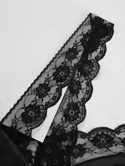 Black Sexy Hollowed-out V-neck Lace Trim Fishtail Long Dress
