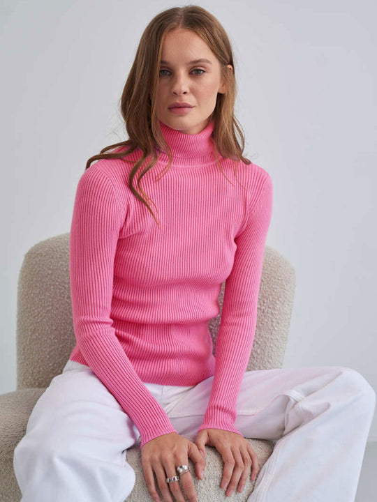 Jersey de punto de cuello alto ajustado para mujer | Ideal para otoño/invierno