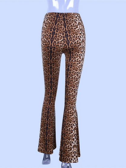 Women's Stylish Leopard Print High Waisted Flared Pants | Ideal for Everyday Wear