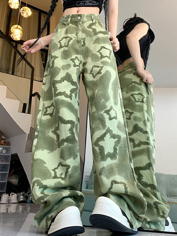 Green Camouflage Work Clothes Boyfriend Jeans