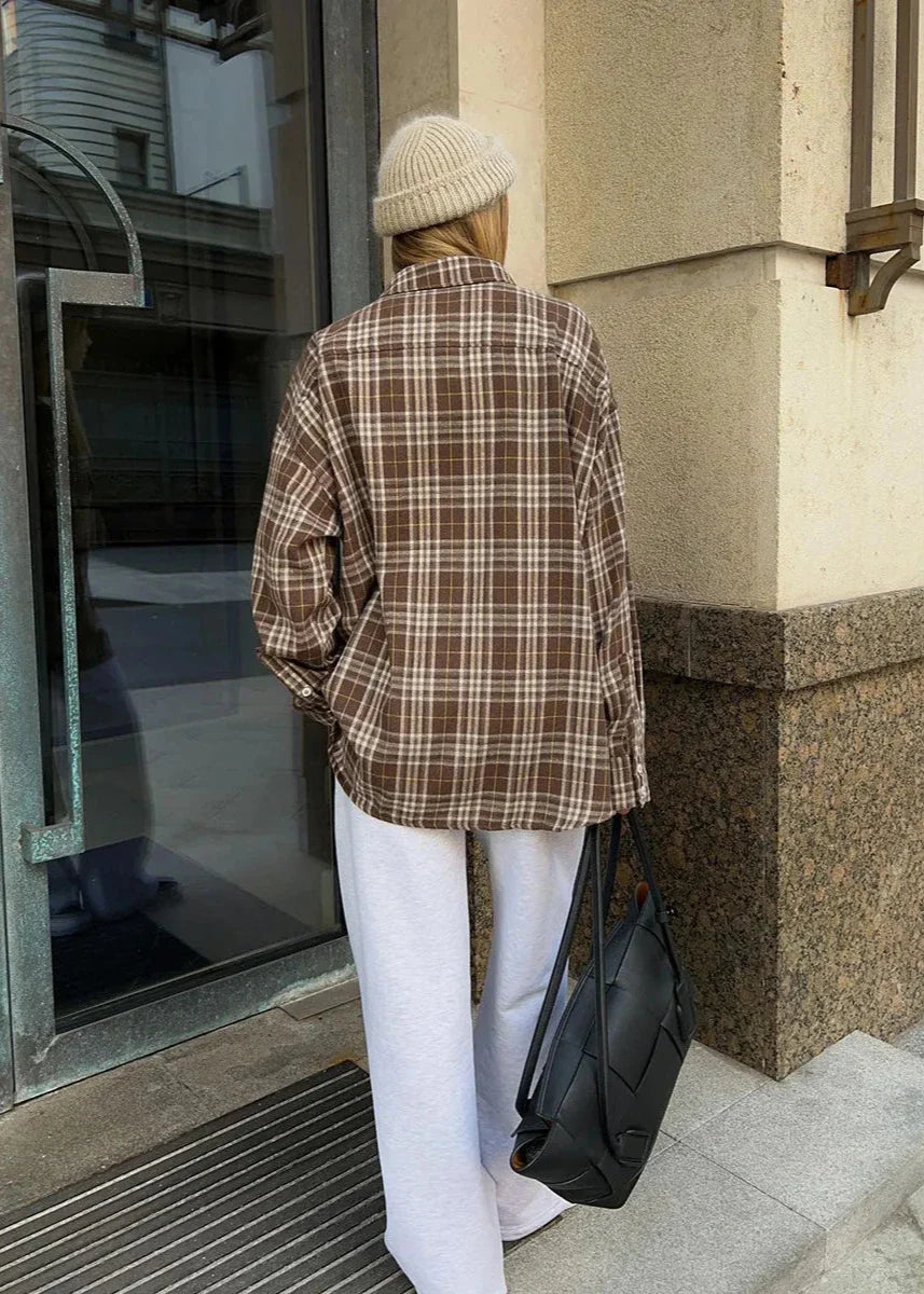 Trendy Plaid Long-Sleeve Shirt for Women