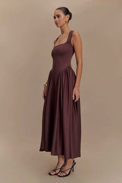 Vestido midi SHARON - Marrón cacao