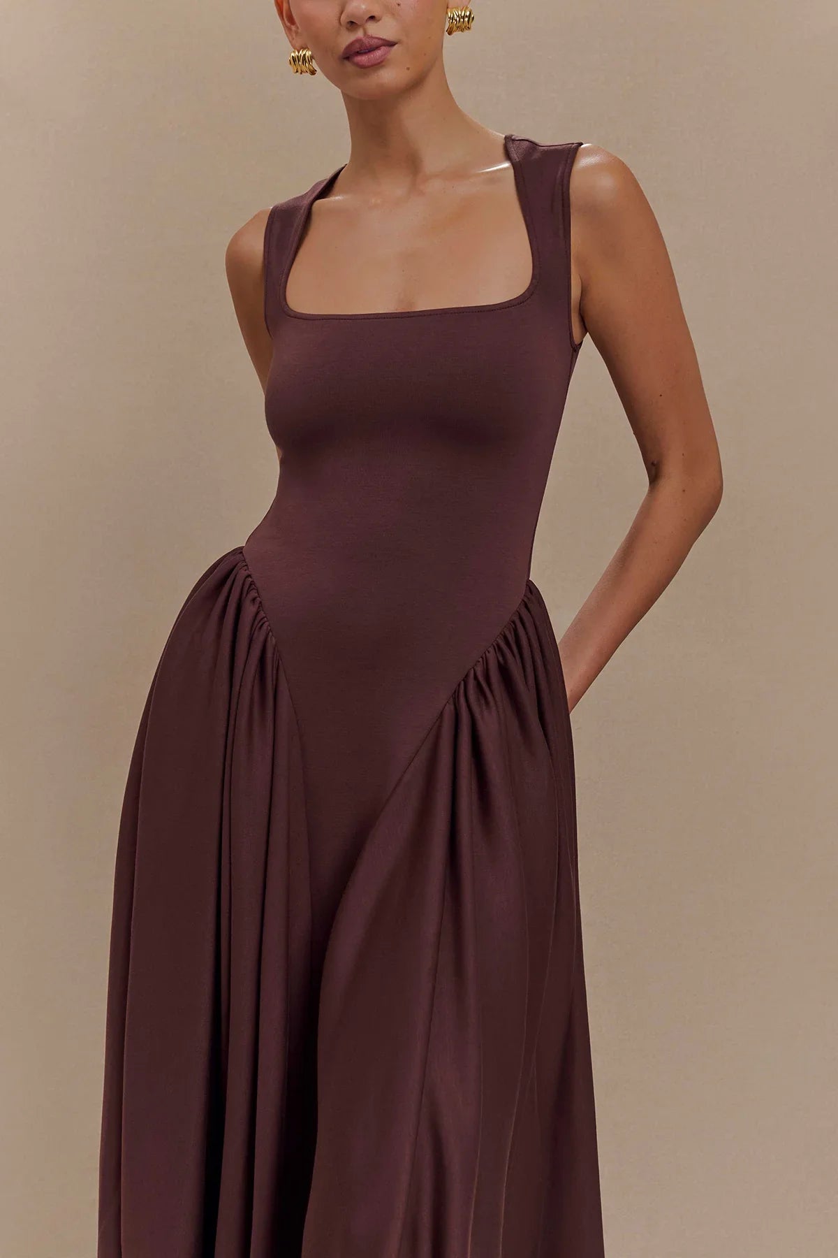 Vestido midi SHARON - Marrón cacao