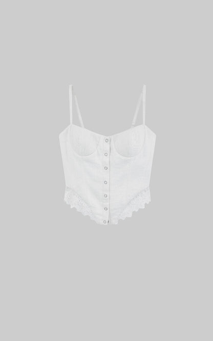 White Corset Top with Lace Hem
