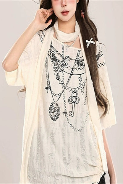 Wasteland Cutout Shoulder Distressed Lace-Up T-shirt