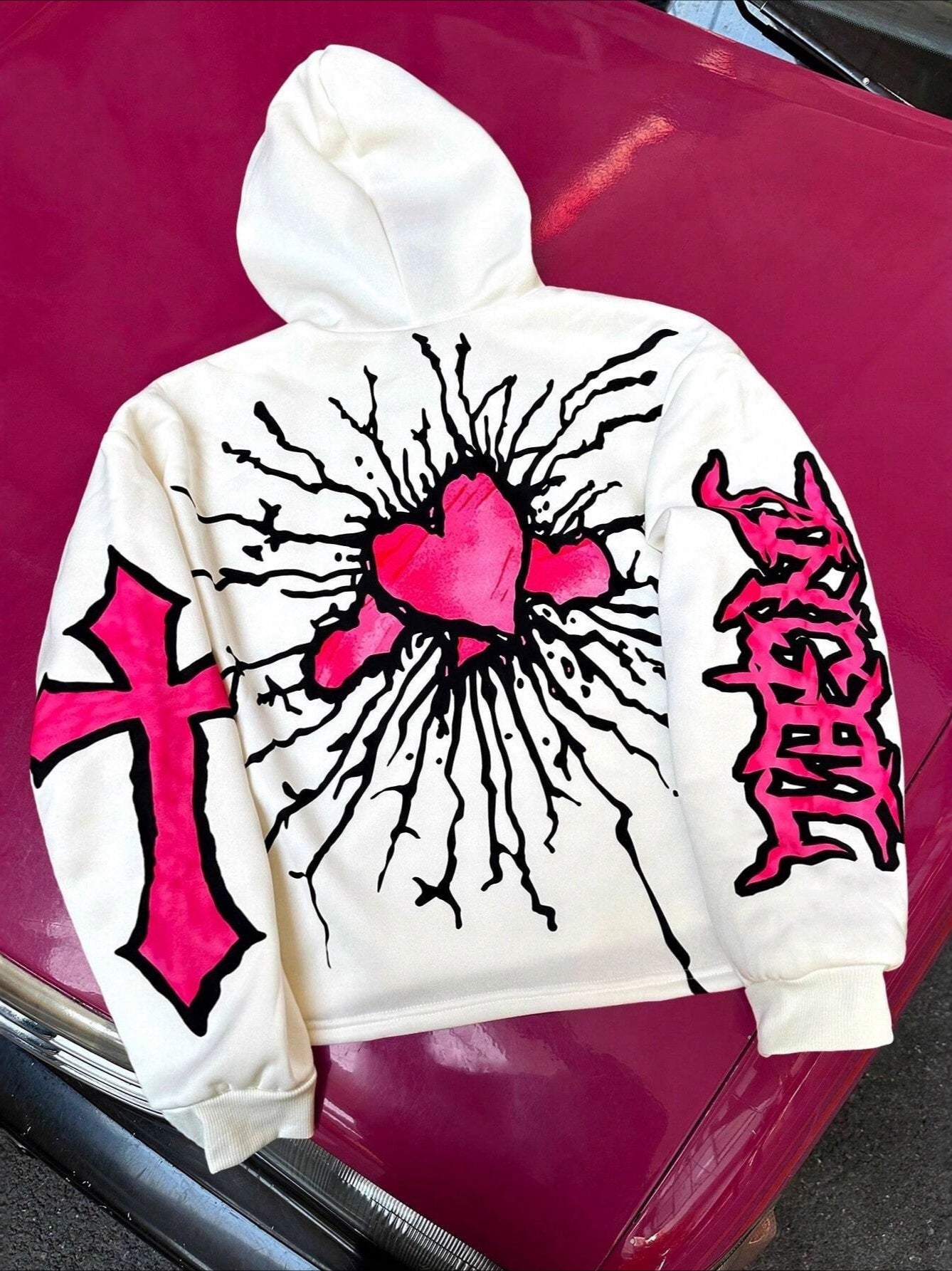 Pink Heart Angel Gothic Short Double-sided Hoodie