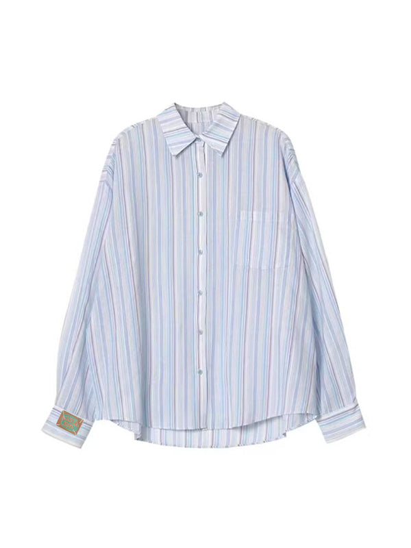 Fresh Stripe Thin Long Sleeve Blouse