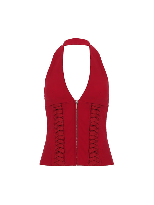 French Neck Tie Halter Vest