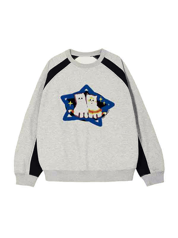 Cat Print Raglan Sweatshirt