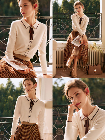 Emma French Style Doll Collar Knitted Sweater-Beige