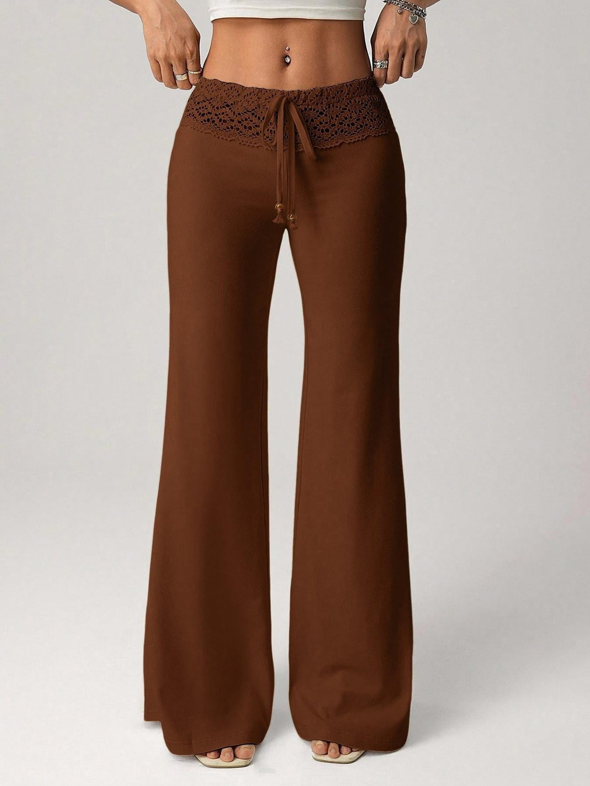 Lace-trimmed Casual Sexy Yoga Flared Pants