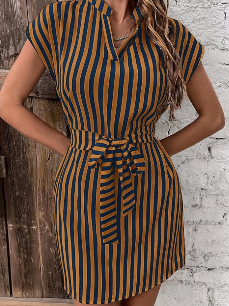 Sleeveless Striped Tie-waist Short Dress