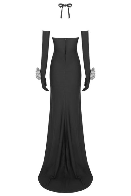 Afaf Halter Flower Detail Maxi Dress