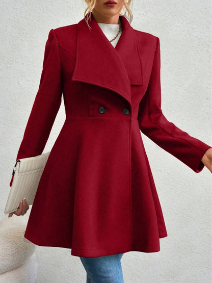 Slim Fit Lapel Buttons Solid Color Woolen Cloth Coats