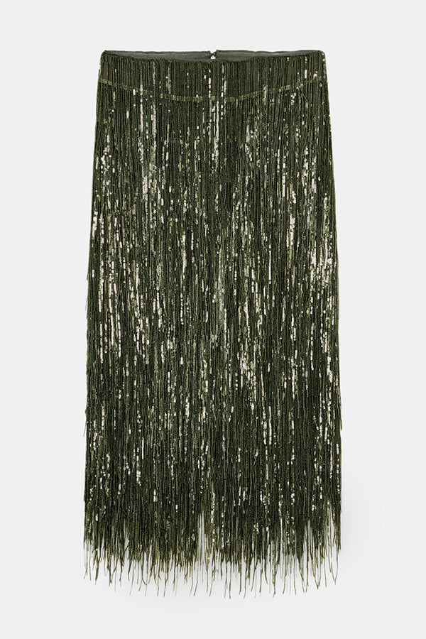 Stylish Sequined Tassel Elegant Midi Skirt