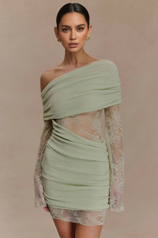 Nunna Green Lace Knit Mini Dress