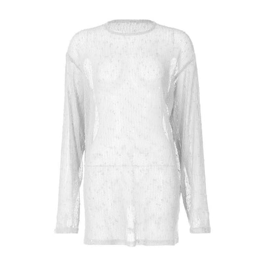 Long sleeve crewneck hollow out see through cut out top  | Festival Outfits Women